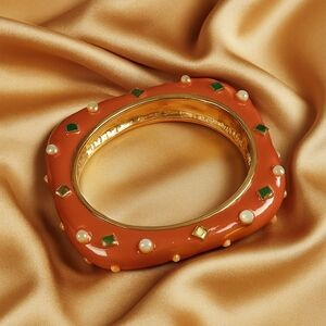 Gold tone Enamel Colorful Dainty Bangle Bracelet - Women's Fashion Jewelry